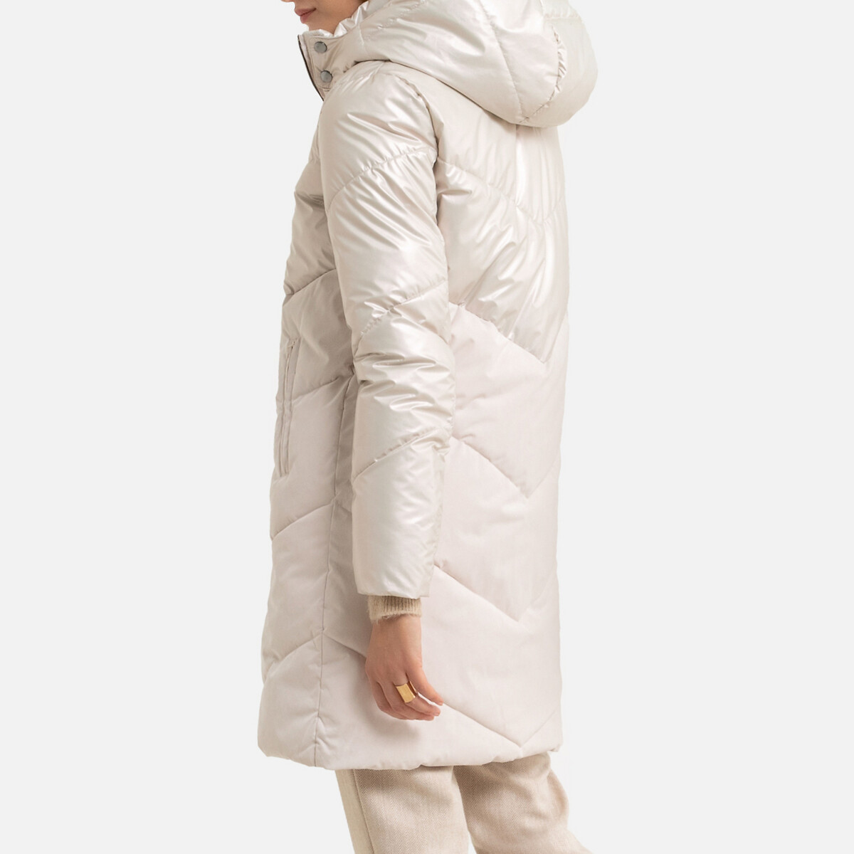 Куртка LaRedoute Стеганая средней длины с капюшоном зимняя модель 40 (FR) - 46 (RUS) бежевый, размер 40 (FR) - 46 (RUS) Стеганая средней длины с капюшоном зимняя модель 40 (FR) - 46 (RUS) бежевый - фото 4