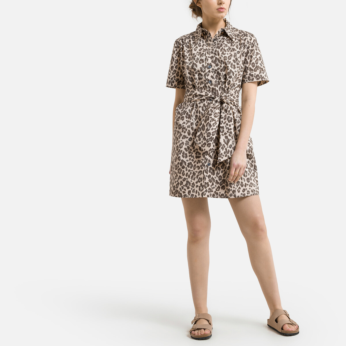 Платье-рубашка SOEUR С ремешком и леопардовым принтом 46 каштановый, размер 46 - фото 2