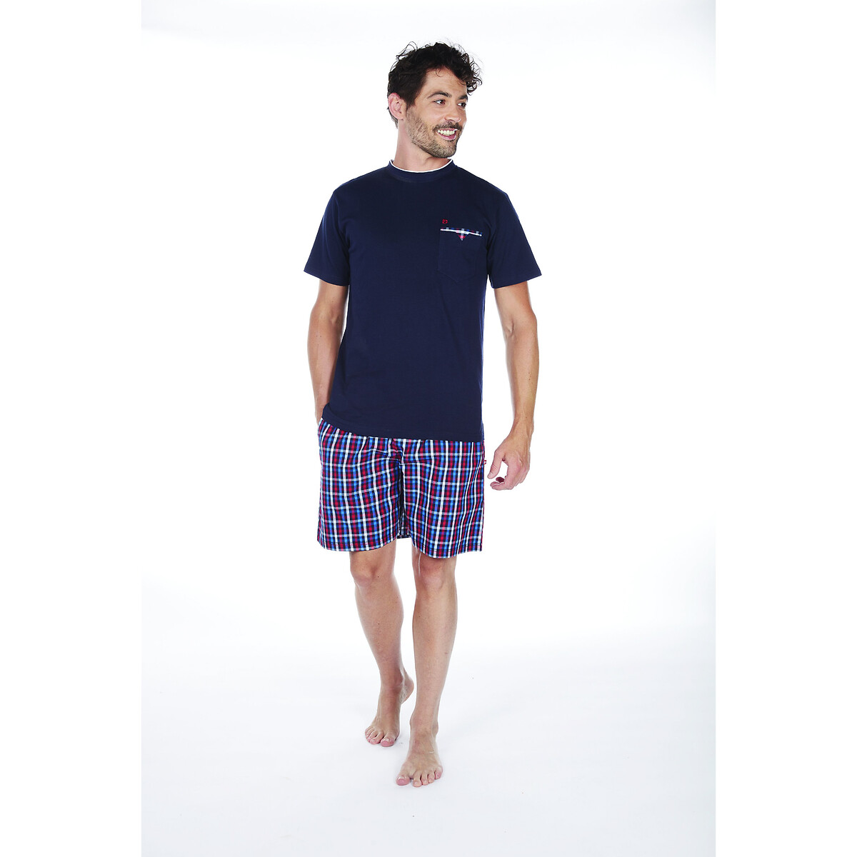 Пижама DODO С шортами с круглым вырезом шорты с принтом в клетку L синий, размер L