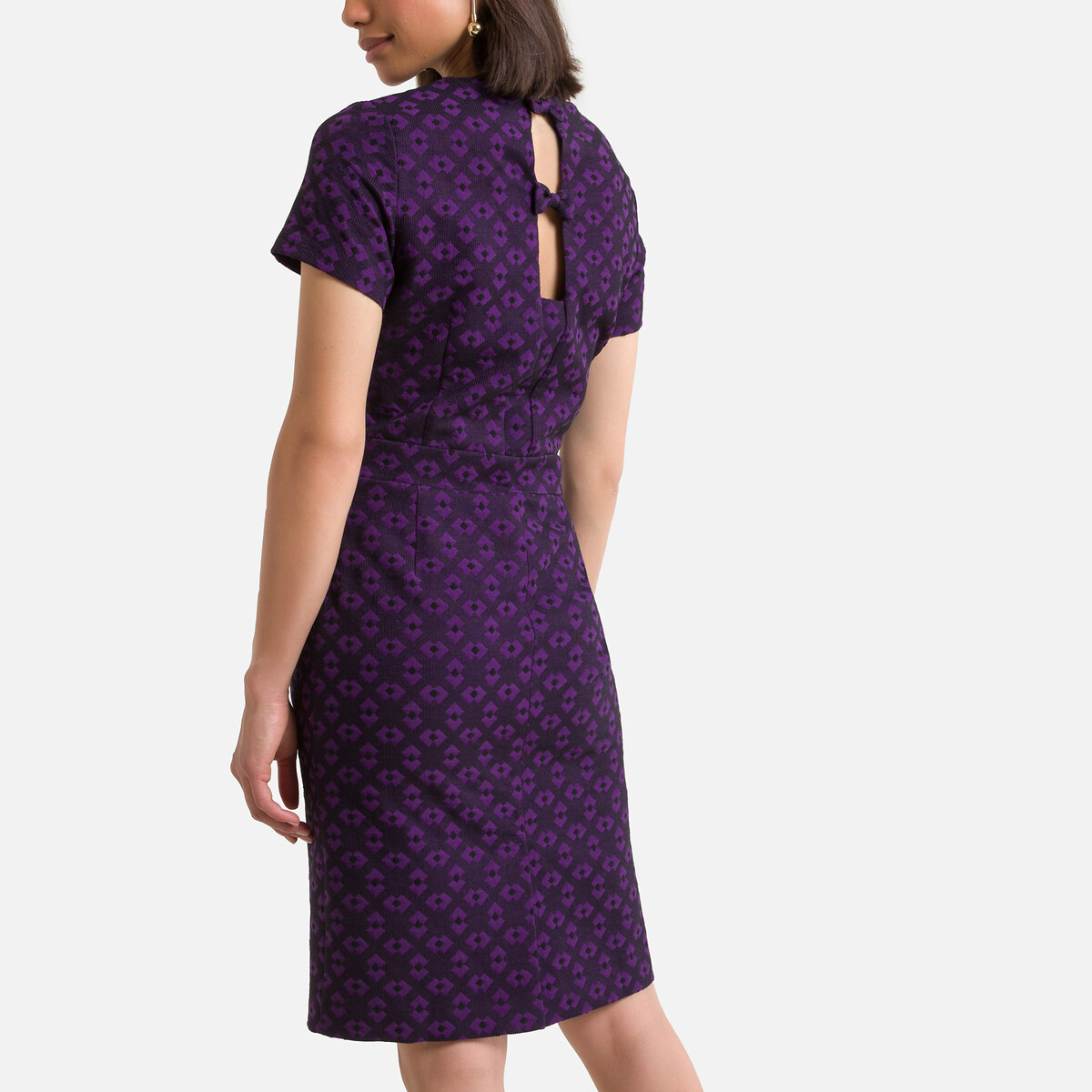 Платье LaRedoute Прямое из жаккарда миди короткие рукава 50 фиолетовый, размер 50 - фото 4