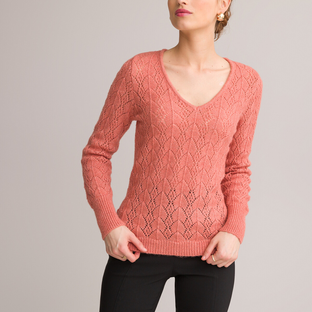 Пуловер С V-образным вырезом из трикотажа пуантель 34/36 (FR) - 40/42 (RUS) розовый