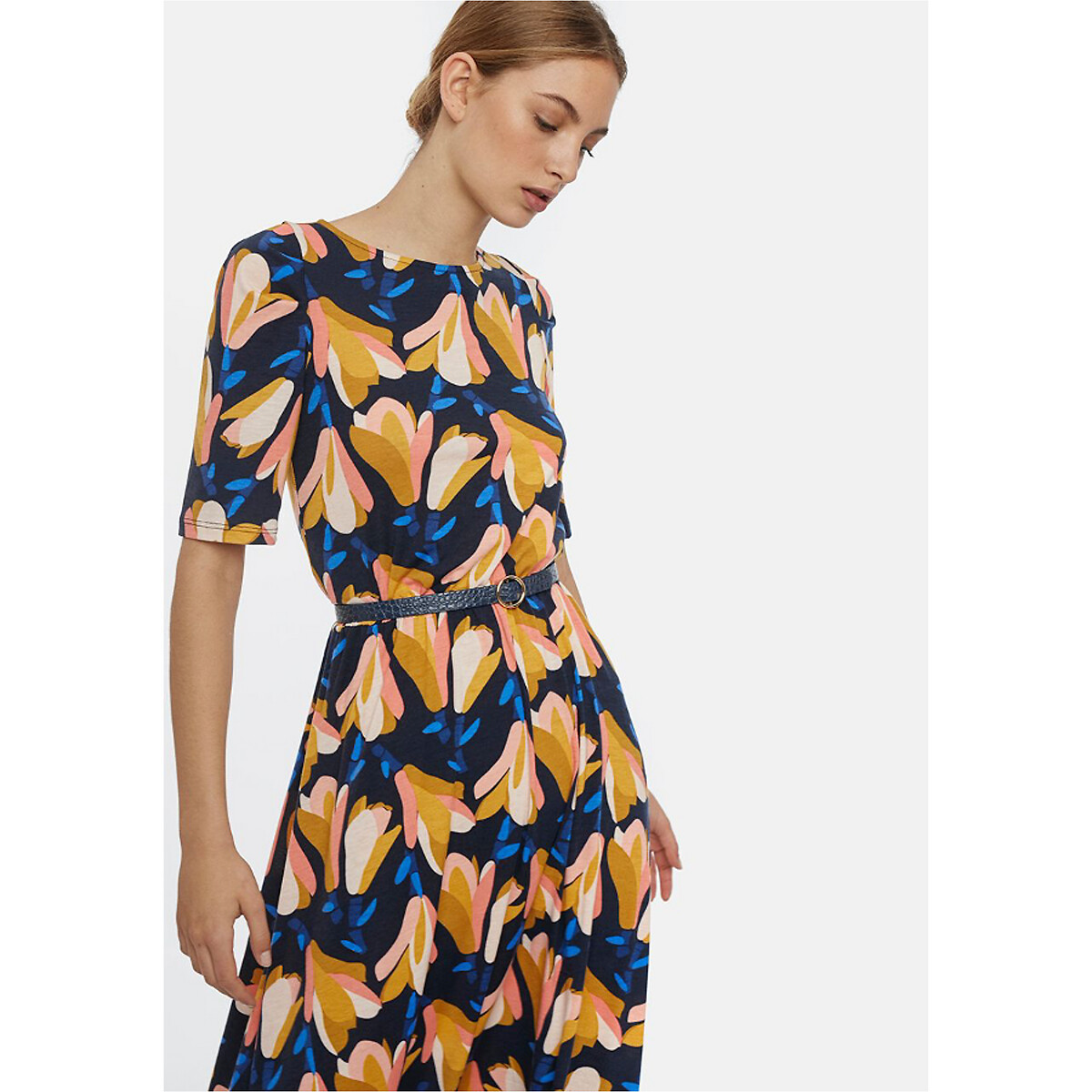 Платье La Redoute С принтом короткие рукава миди XS синий, размер XS - фото 4