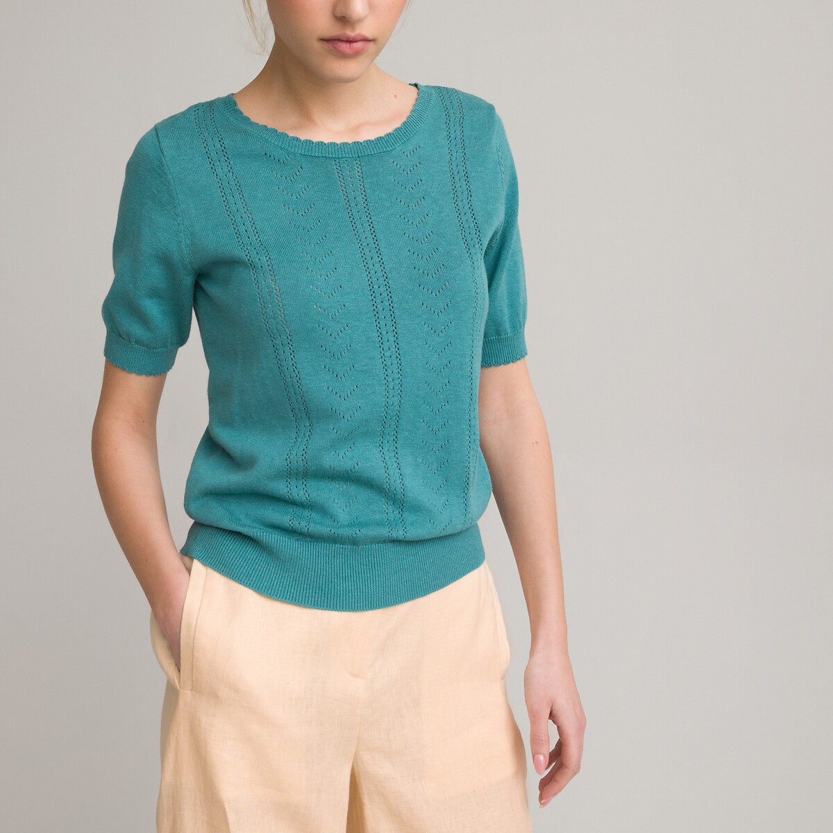 Пуловер LA REDOUTE COLLECTIONS с короткими рукавами из переработанного хлопка XXL зеленый, размер XXL - фото 3