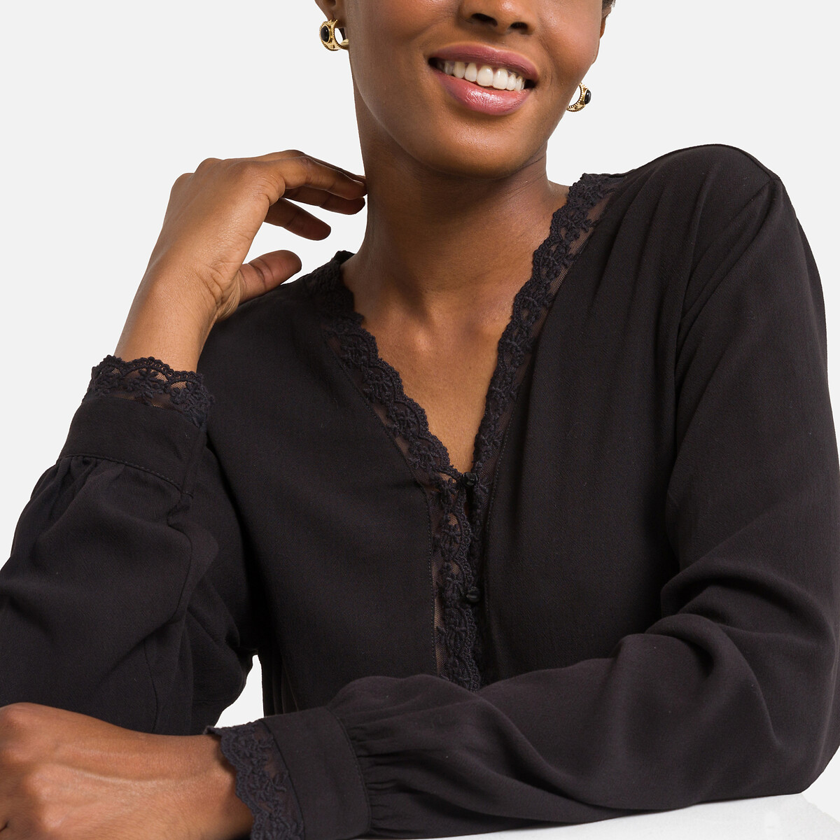 Блузка ONLY Блузка С V-образным вырезом и длинными рукавами XL черный, размер XL - фото 3