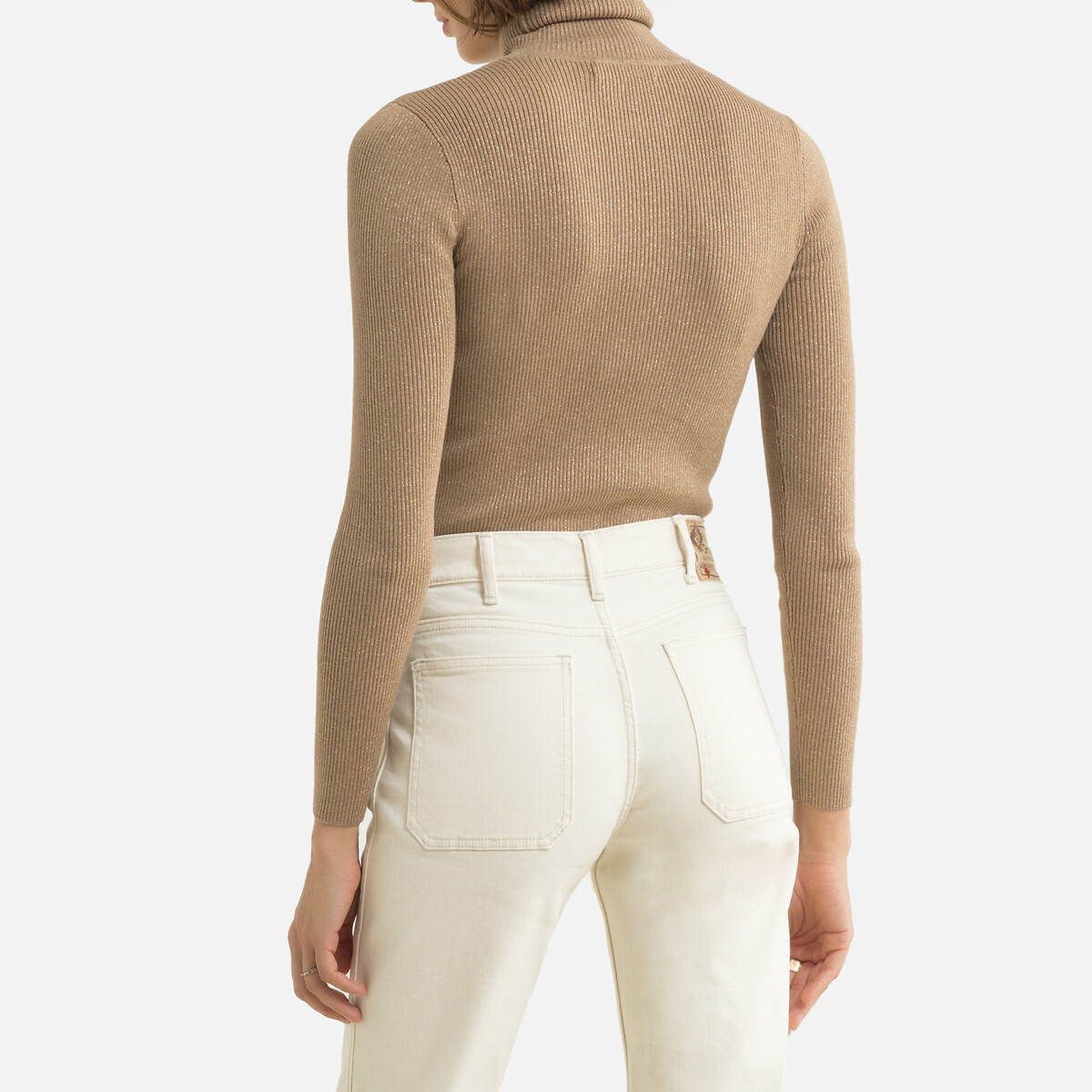 Пуловер LaRedoute С отворачивающимся воротником из плотного трикотажа S золотистый, размер S - фото 3