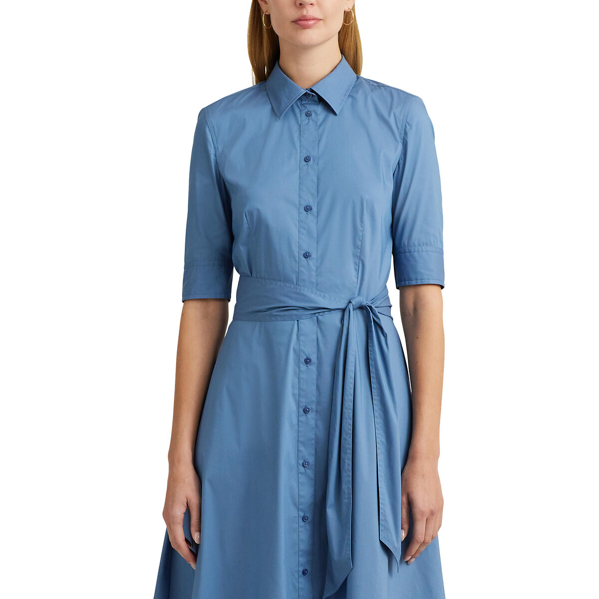 Платье-миди с поясом и короткими рукавами FINNBARR  46 синий LaRedoute, размер 46 - фото 3