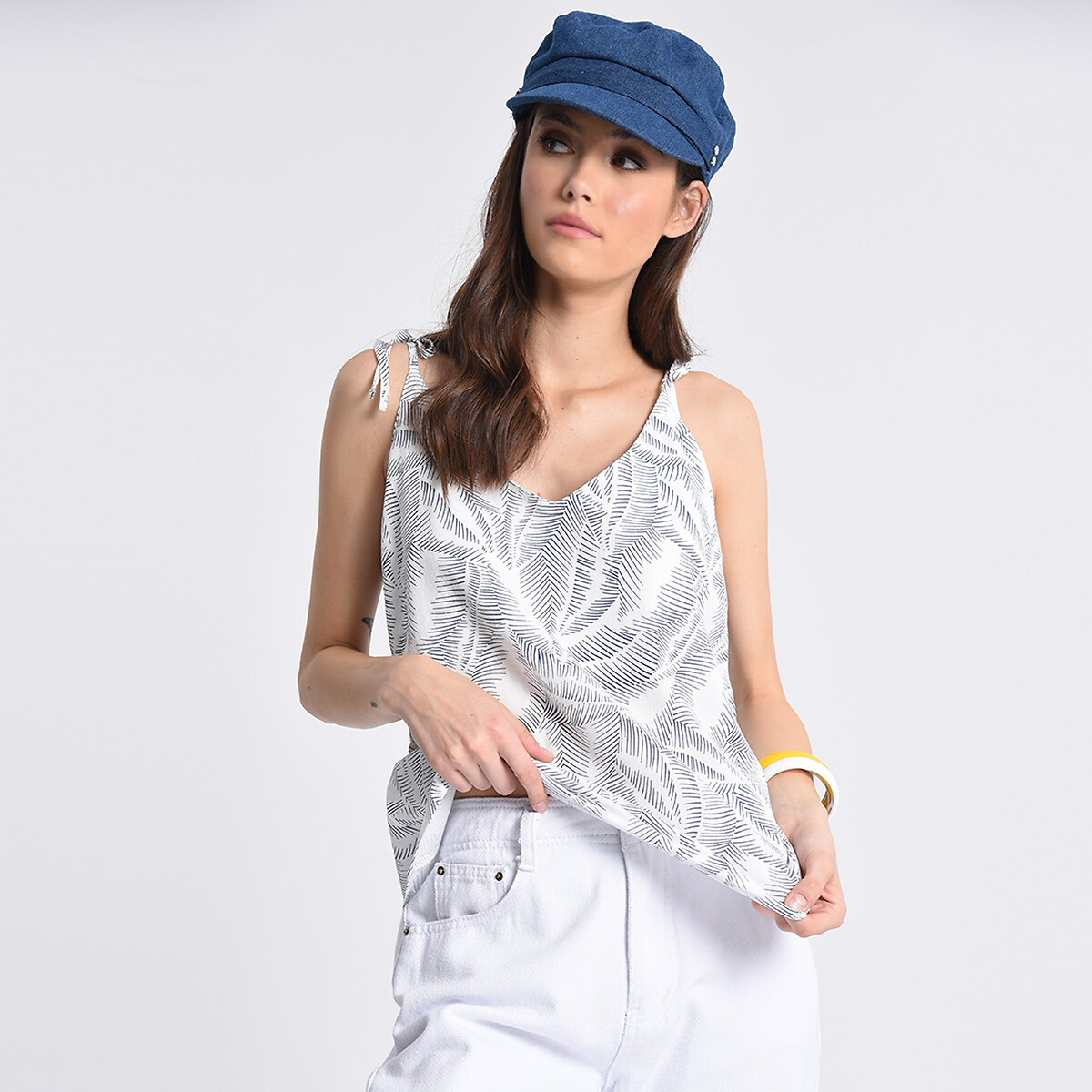 

Топ LaRedoute, Белый, Топ С принтом на бретелях с завязками на плече XL белый