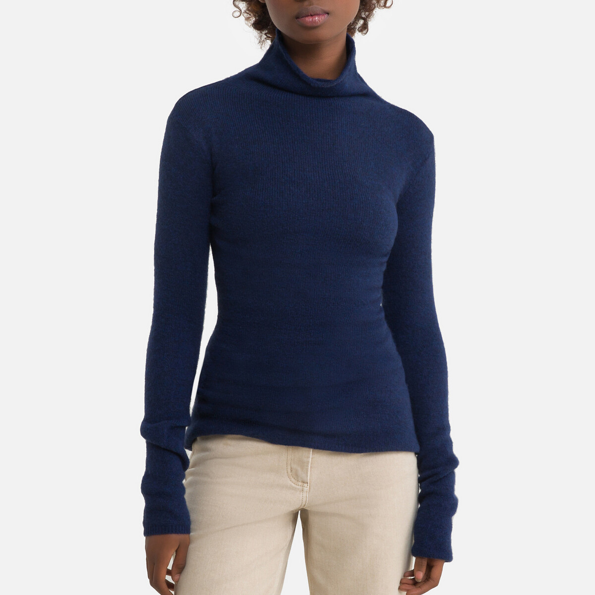 Пуловер LaRedoute С длинным воротником трикотаж из смешанной шерсти TIDSBURG XS синий, размер XS - фото 1