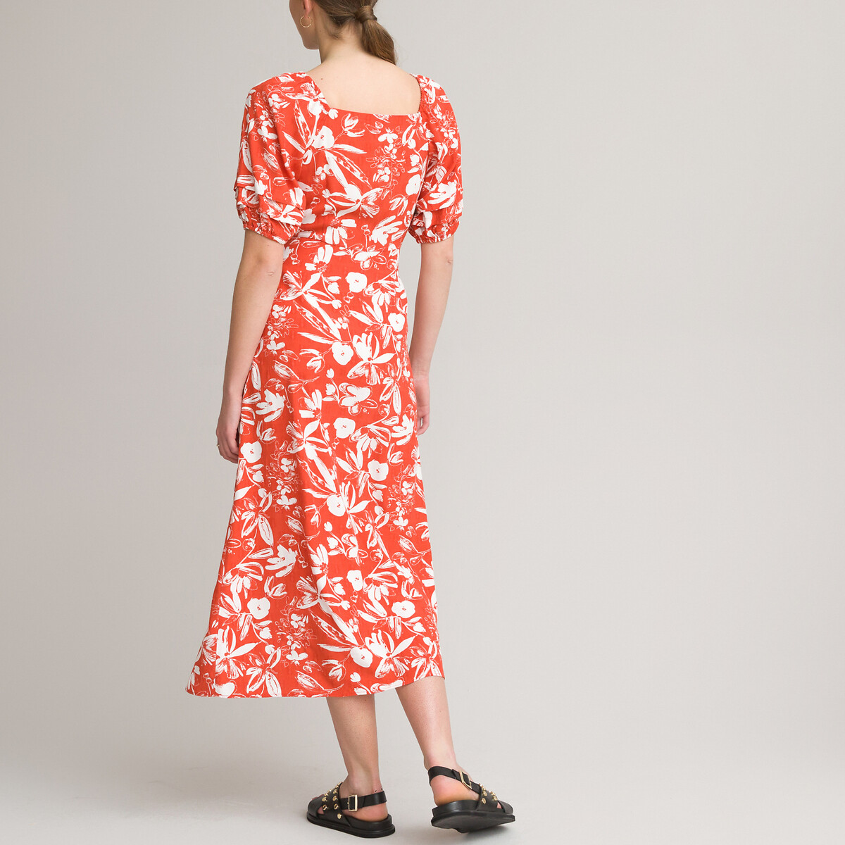 Длинное LA REDOUTE COLLECTIONS Платье с V-образным вырезом короткими рукавами и принтом 46 красный, размер 46 - фото 4