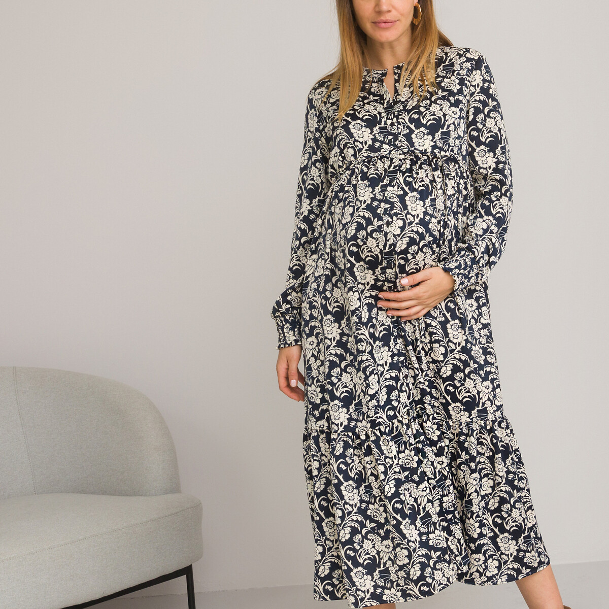 Платье-макси Для периода беременности на пуговицах 40 синий LaRedoute, размер 40 - фото 3