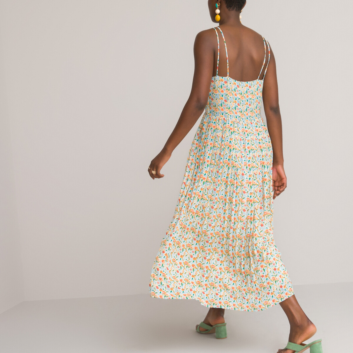 Длинное LA REDOUTE COLLECTIONS Плиссированное платье на тонких бретелях 50 разноцветный, размер 50 - фото 4