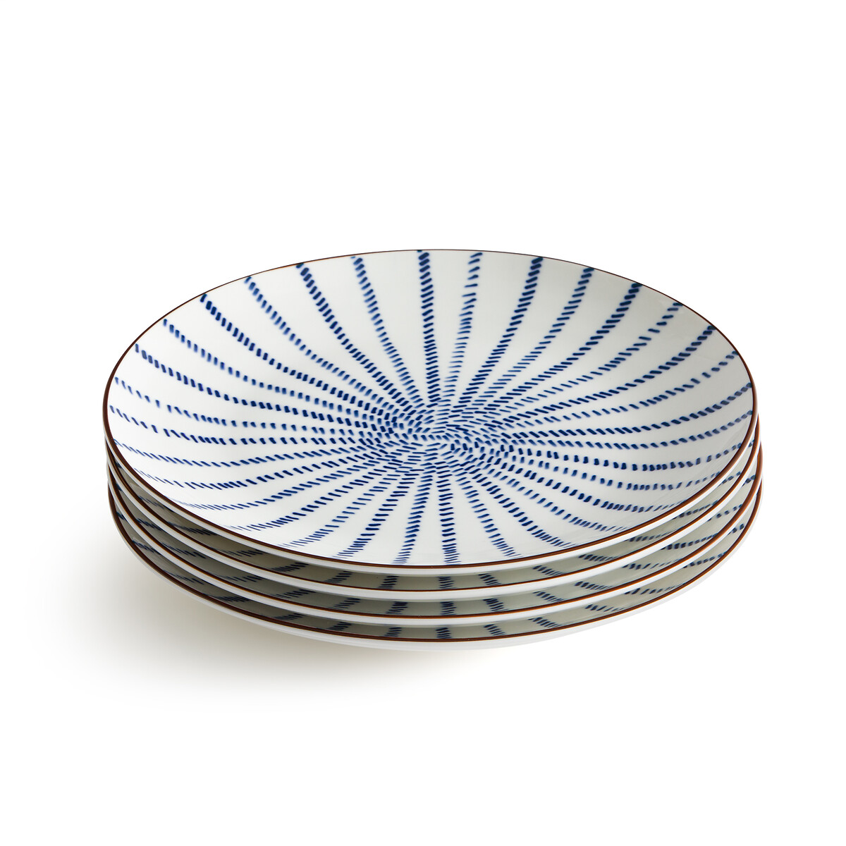 Комплект из четырех тарелок плоских С принтом в полоску Bowlia единый размер синий