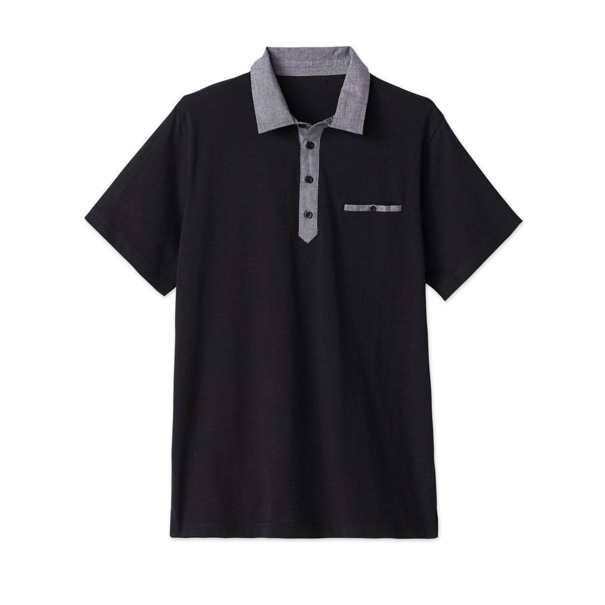 Polo manches courtes jersey col chambray