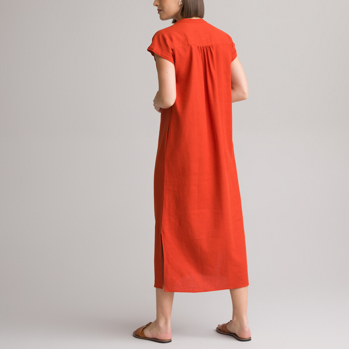 Платье Расклешенное длинное из льняной смесовой ткани 56 красный LaRedoute, размер 56 - фото 4