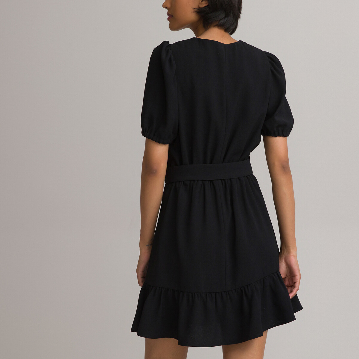 Платье LaRedoute Короткое с эффектом запаха и с короткими рукавами 40 черный, размер 40 - фото 4