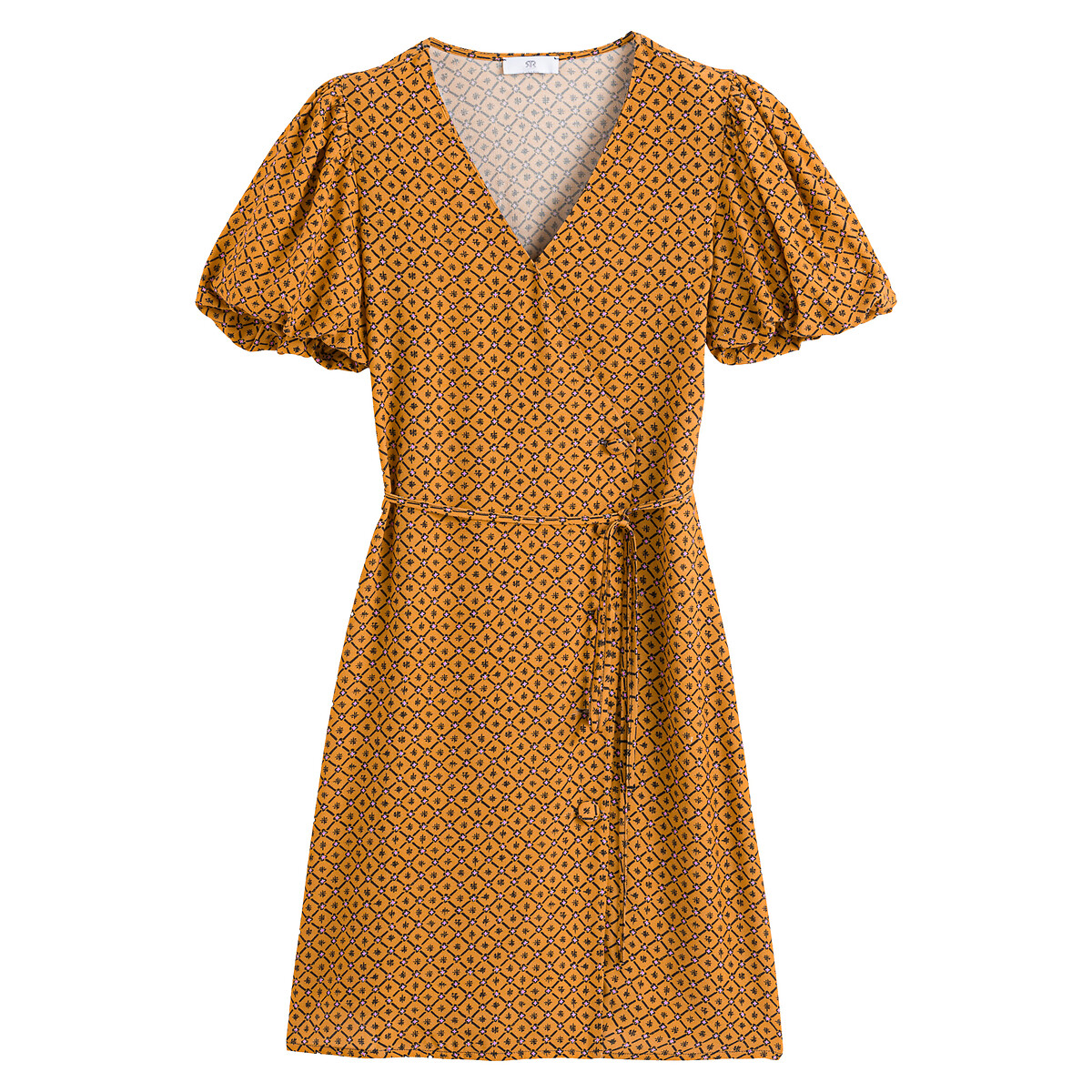 Платье LA REDOUTE COLLECTIONS Короткое с запахом короткие рукава с принтом 50 желтый, размер 50 - фото 5