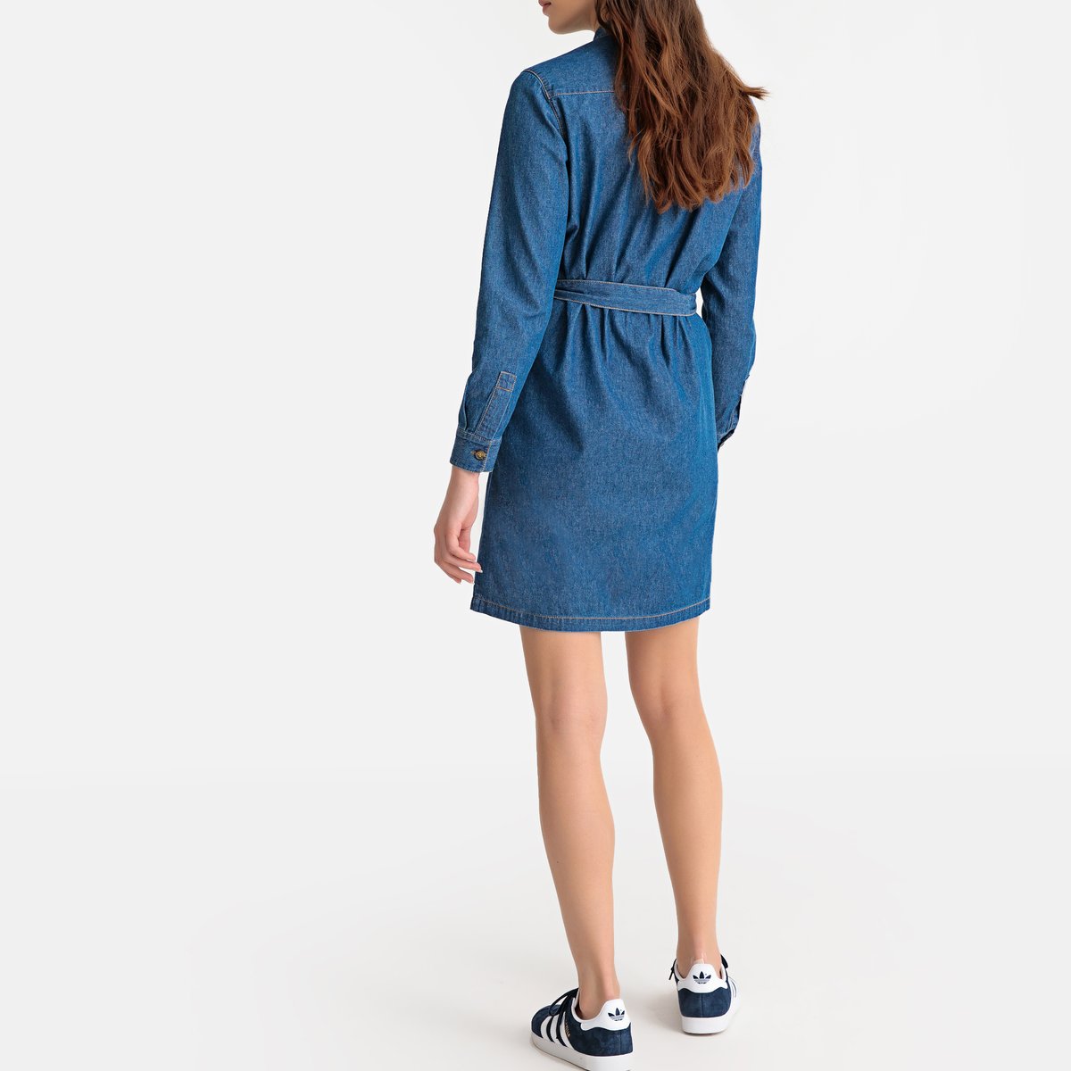Платье-рубашка LaRedoute Из денима с длинными рукавами 44 синий, размер 44 - фото 4