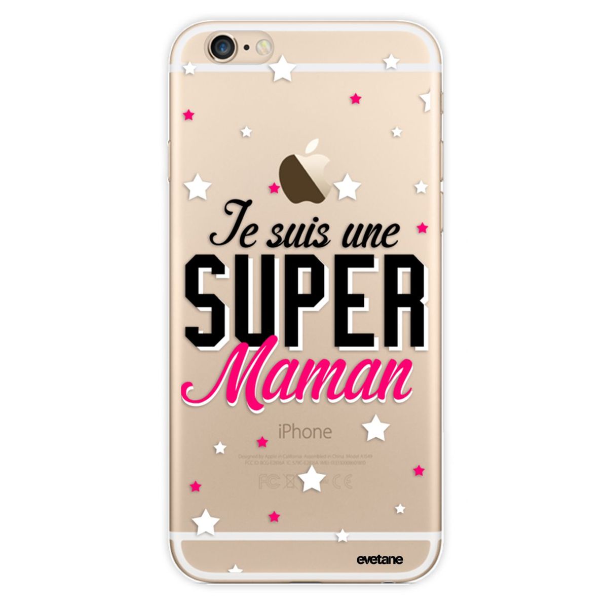 Coque iPhone 6 Plus / 6S Plus rigide transparente, Super Maman, Evetane®