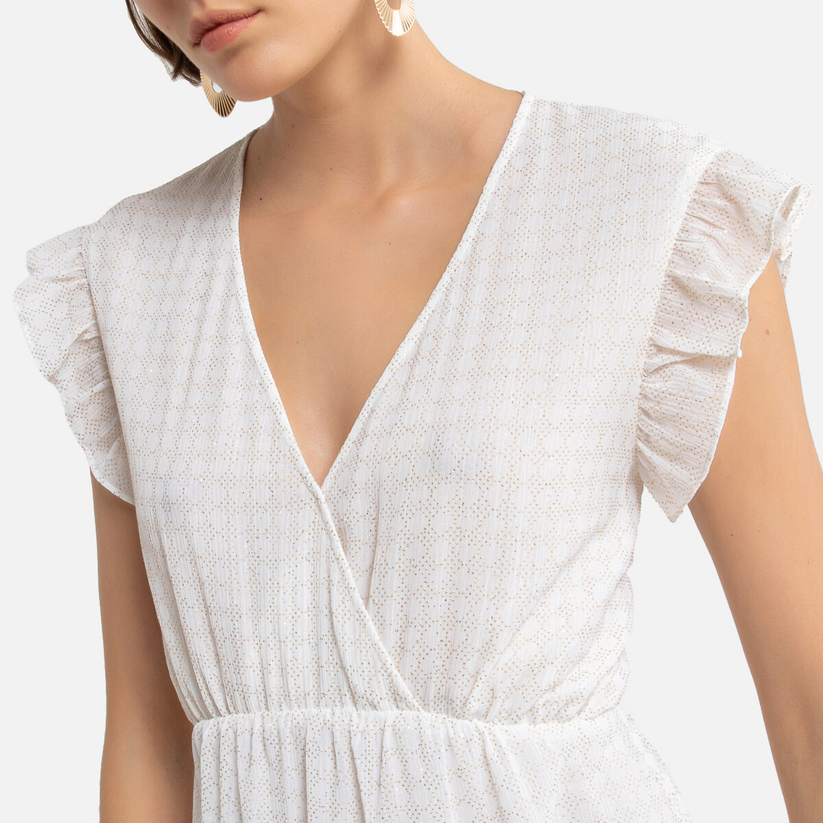 Платье LaRedoute Короткое V-образный вырез короткие рукава 2(M) белый, размер 2(M) Короткое V-образный вырез короткие рукава 2(M) белый - фото 3