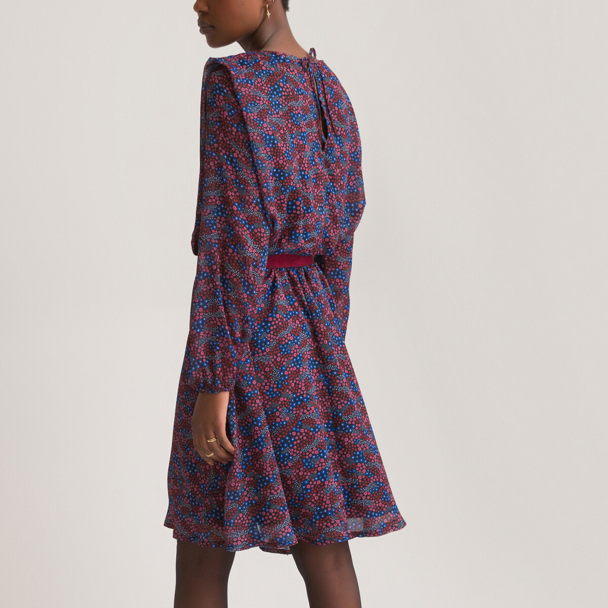 Платье LA REDOUTE COLLECTIONS Короткое струящееся с длинными рукавами и цветочным принтом 40 каштановый, размер 40 - фото 4