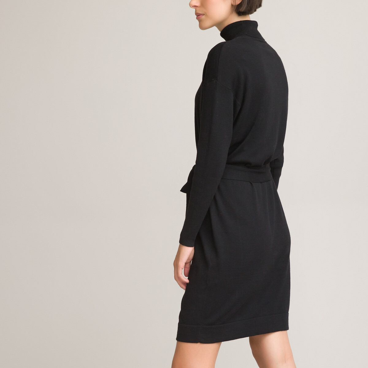 Платье-пуловер LaRedoute Длинный воротник и рукава XL черный, размер XL - фото 4