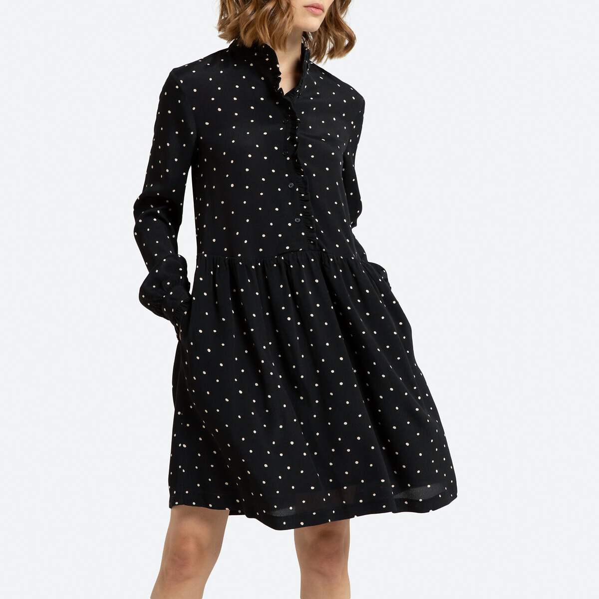 

Платье La Redoute, Черный, С воротником-стойкой длинные рукава в горошек 40 (FR) - 46 (RUS) черный