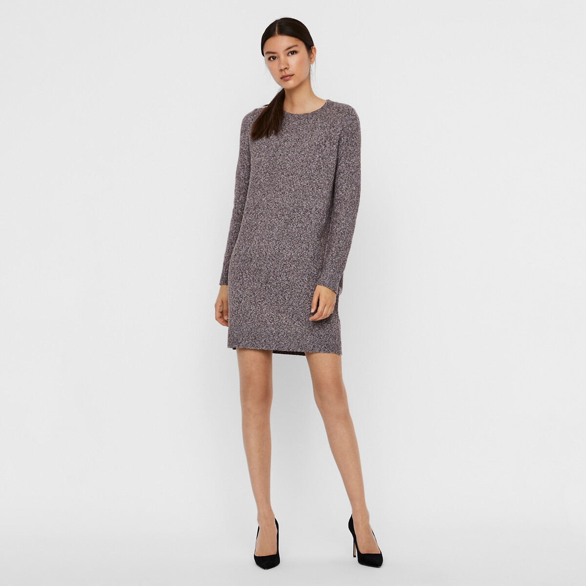 Платье-пуловер La Redoute Короткое круглый вырез прямой покрой M каштановый, размер M - фото 2