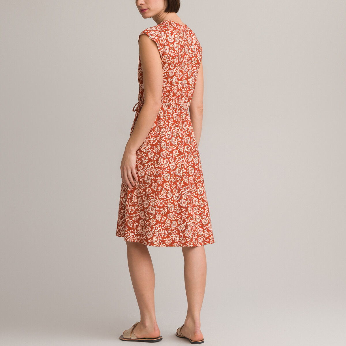 Платье-миди Расклешенное с цветочным принтом 58 красный LaRedoute, размер 58 - фото 4