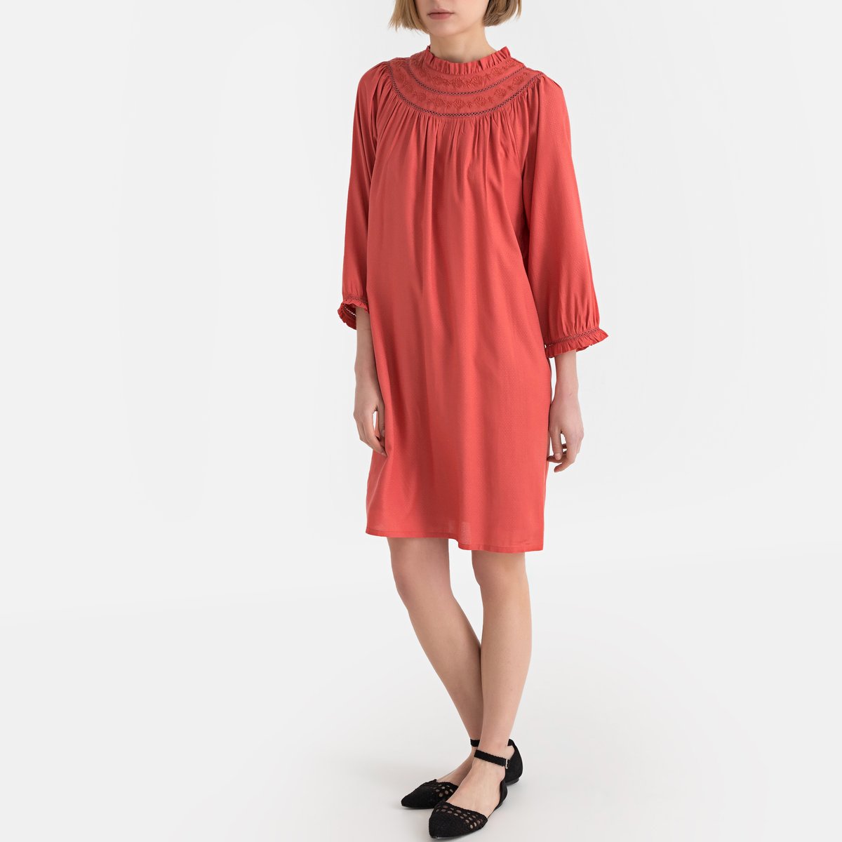 Платье La Redoute Расклешенное с длинными рукавами 36 (FR) - 42 (RUS) розовый, размер 36 (FR) - 42 (RUS) Расклешенное с длинными рукавами 36 (FR) - 42 (RUS) розовый - фото 2
