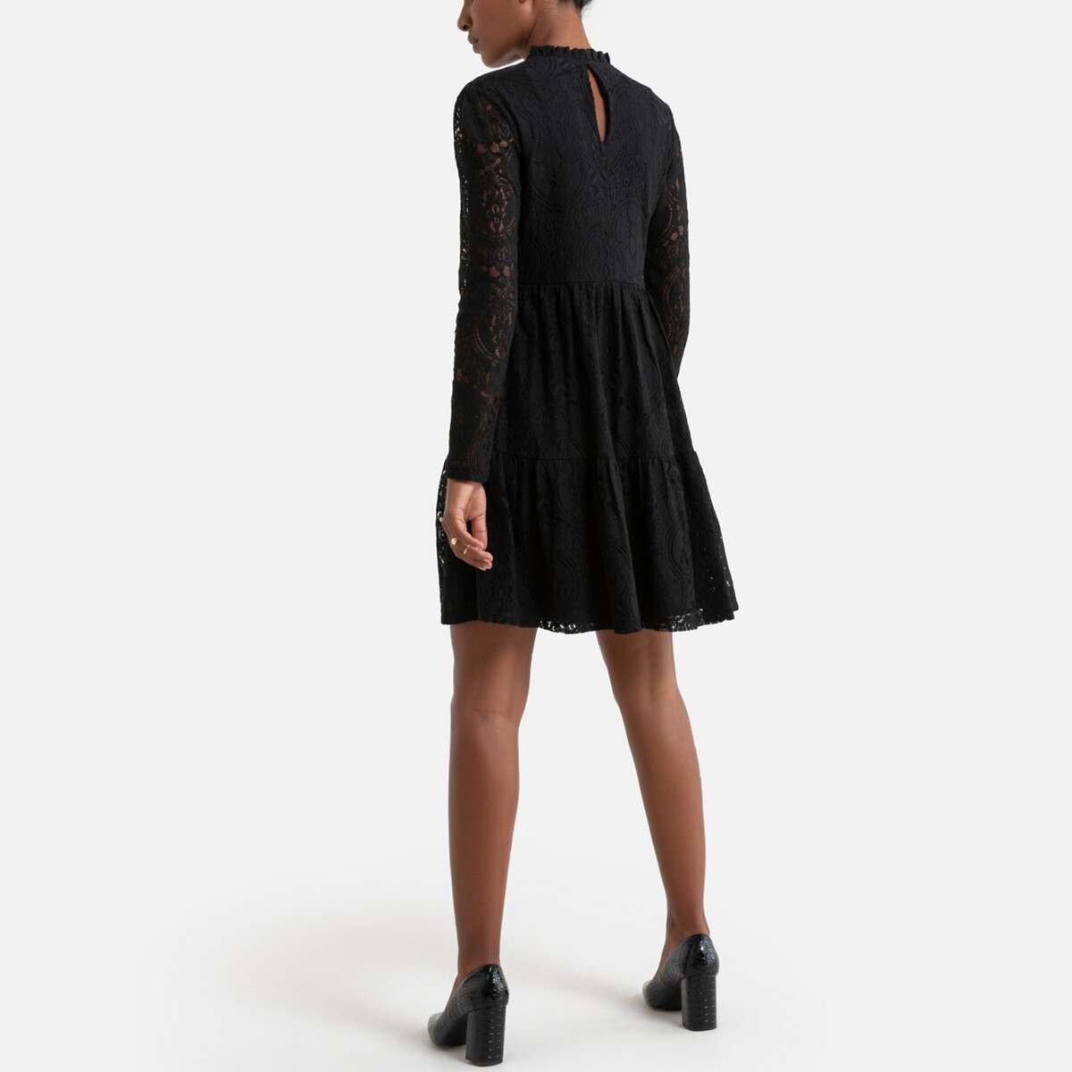 

Платье LaRedoute, Черный, Короткое расклешенное из кружева воротник-стойка S черный
