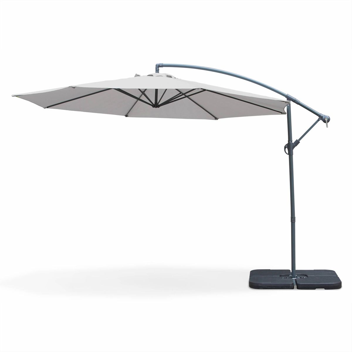 Parasol déporté rond Hardelot ? 350cm excentré Gris clair 8 baleines