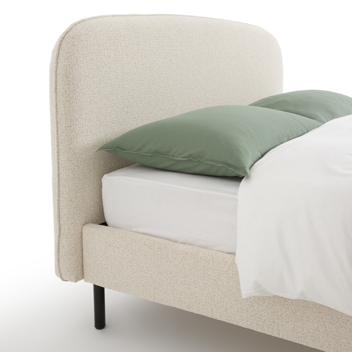 Кровать с обивкой из ткани букле с кроватным основанием Conto  140 x 190 см бежевый LaRedoute, размер 140 x 190 см - фото 4