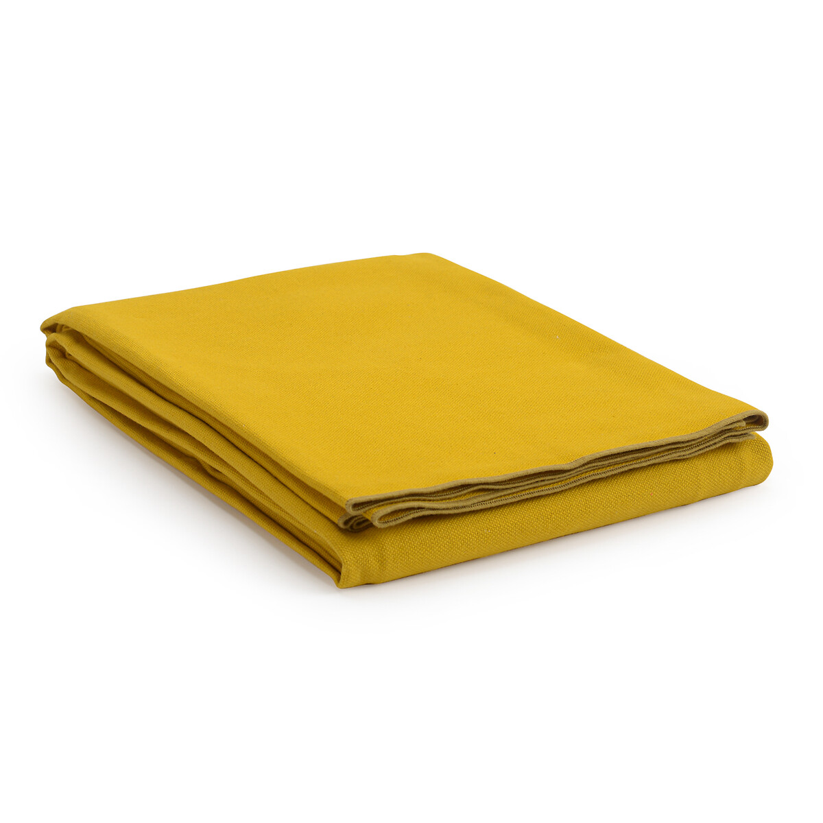 Покрывало из фактурного хлопка горчичного цвета с контрастным кантом из коллекции Essential 180 x 250 см желтый