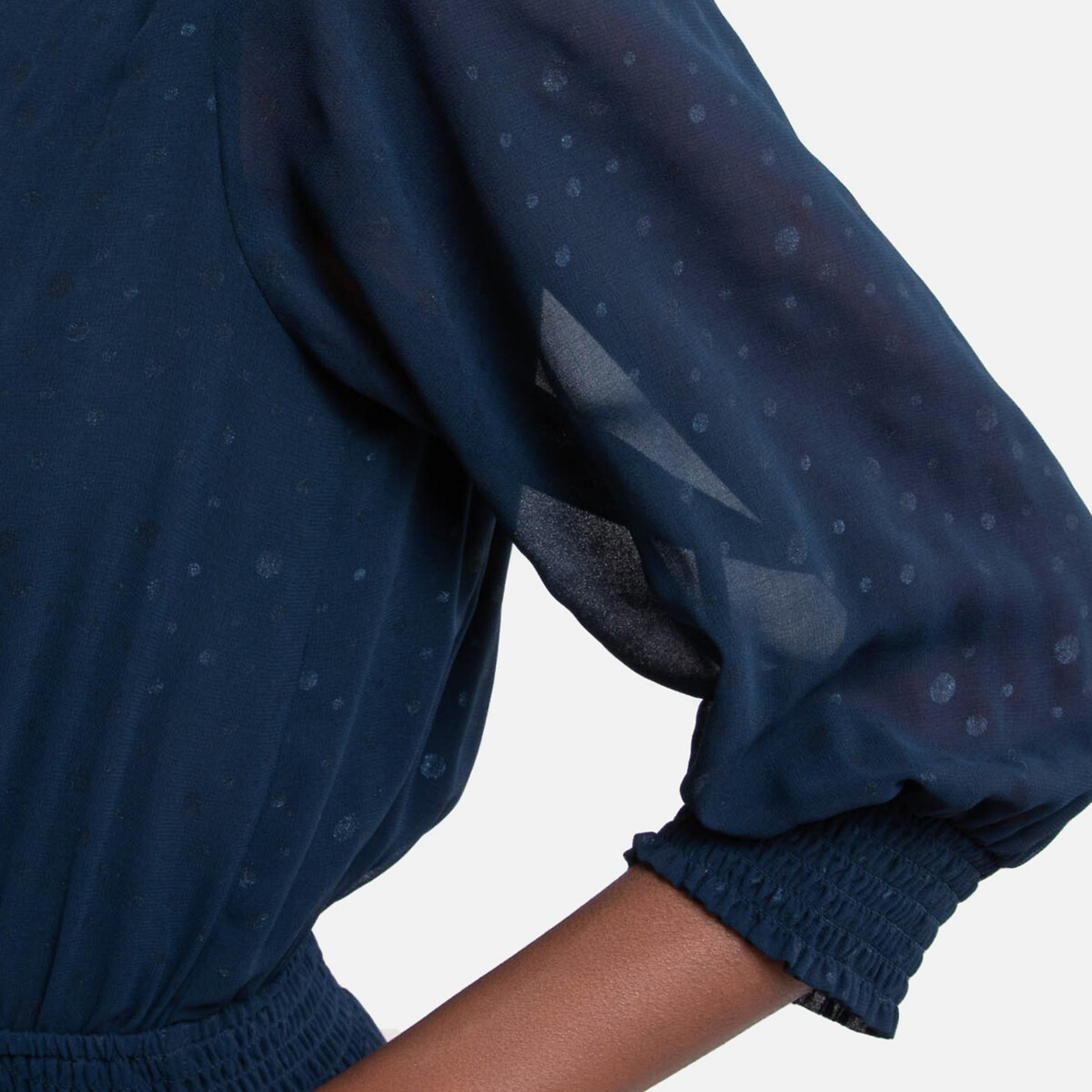 Платье LaRedoute В горошек рубашечный воротник короткое M синий, размер M - фото 3