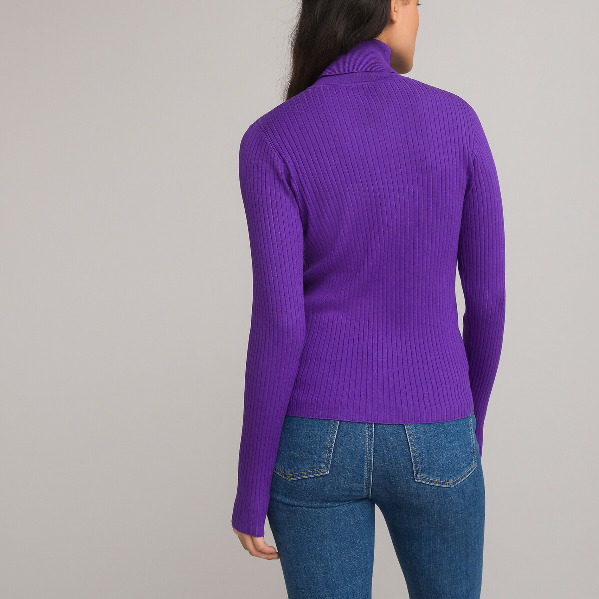 Пуловер Базовый с высоким воротником рифленый трикотаж S фиолетовый LaRedoute, размер S - фото 4
