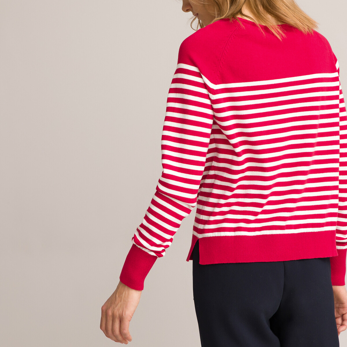 Пуловер LA REDOUTE COLLECTIONS С вырезом-лодочка из тонкого трикотажа в полоску L красный, размер L - фото 4