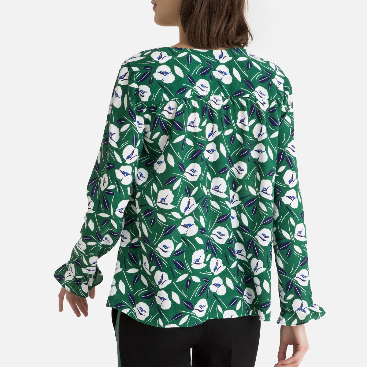 Блузка La Redoute С принтом и V-образным вырезом длинные рукава XS зеленый, размер XS - фото 3