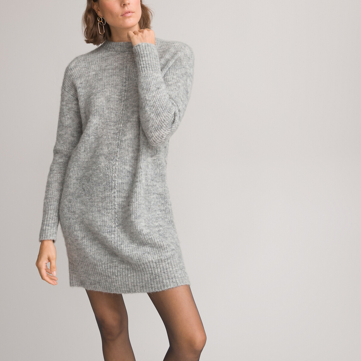 Платье-пуловер короткое длинные рукава из смешанной шерсти  XS серый LaRedoute, размер XS - фото 1