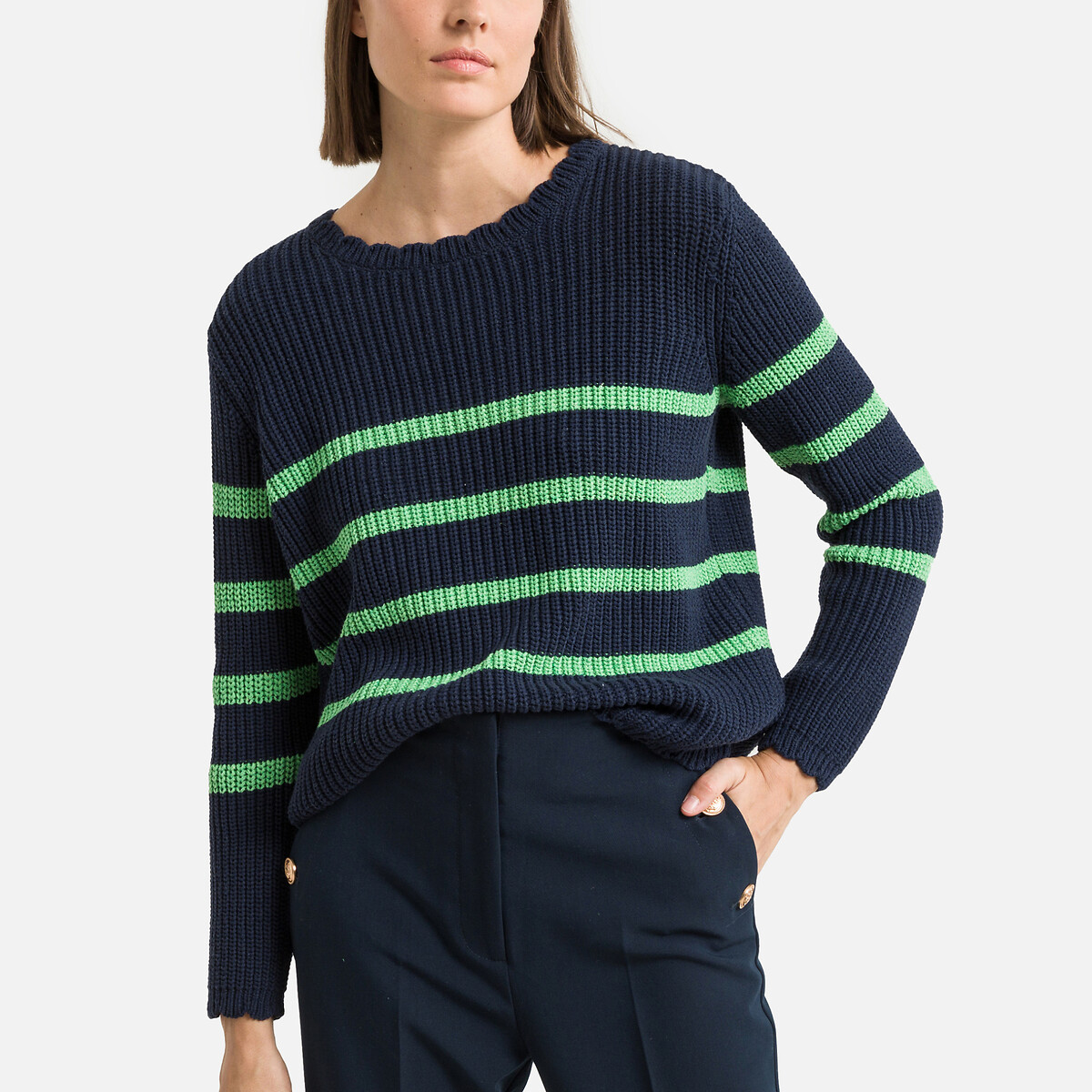 Пуловер в полоску круглый вырез  L синий LaRedoute, размер L - фото 1