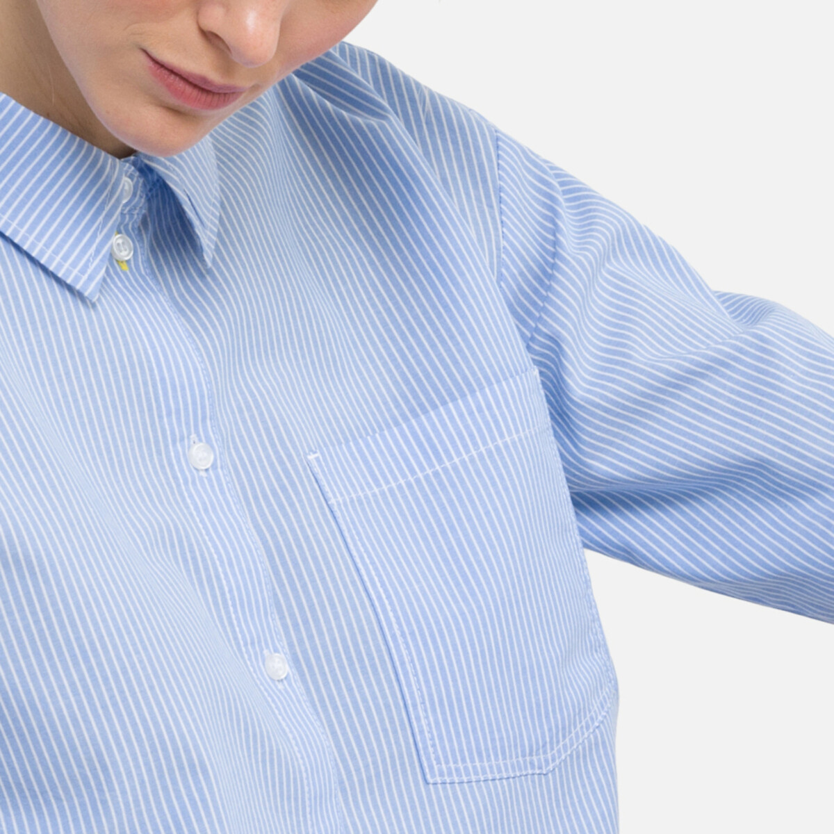 Блузка NOISY MAY Короткая в тонкую полоску S синий, размер S - фото 3