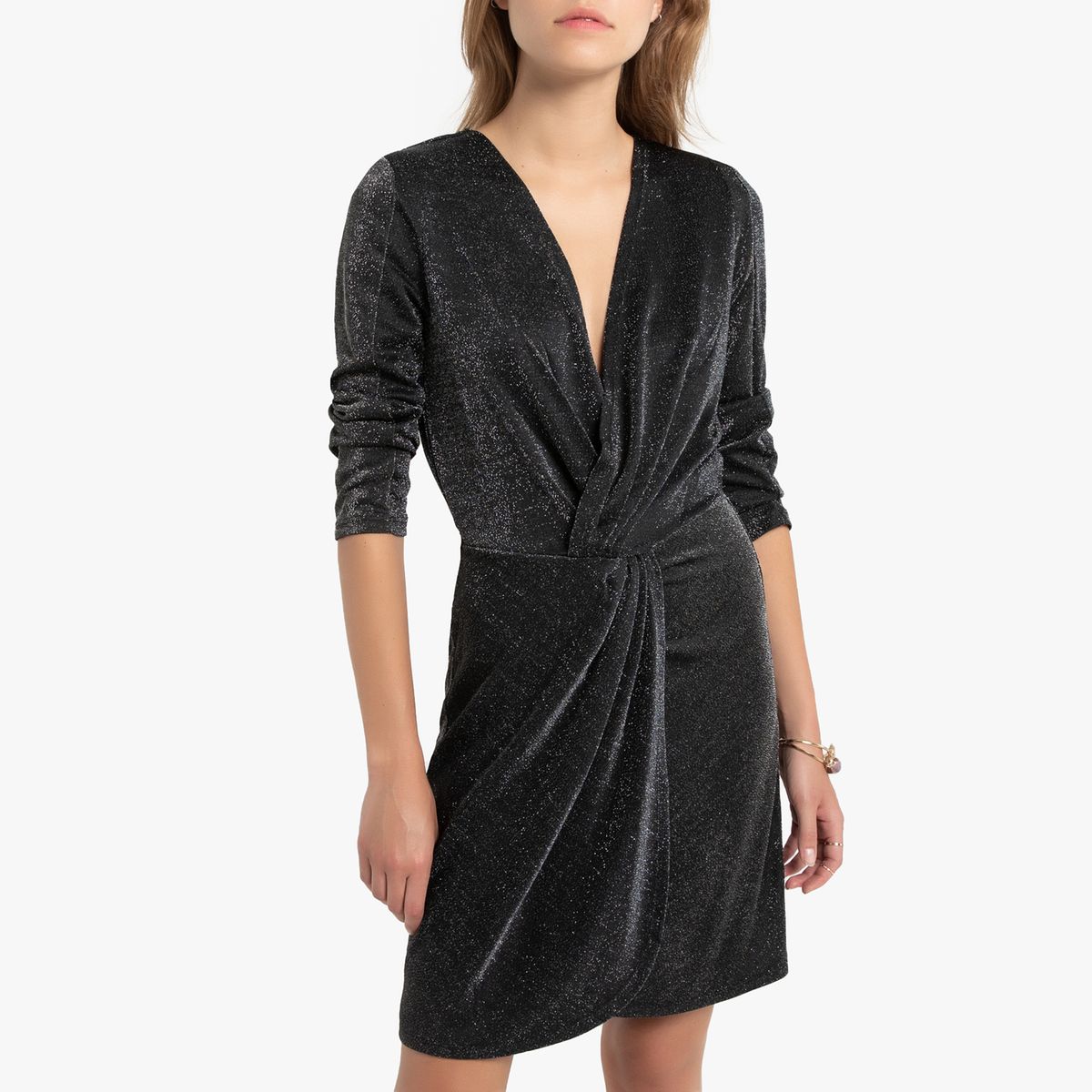 Robe portefeuille mi-longue manches 3/4 col V
