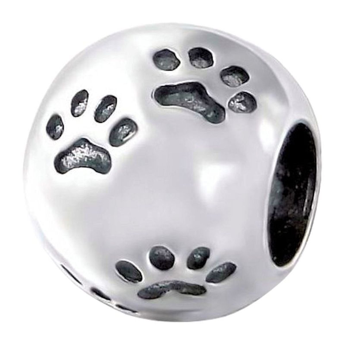 Charm Perle Boule Traces Pattes Chien Argent 925 - Compatible Pandora, Trollbeads, Chamilia, Biagi