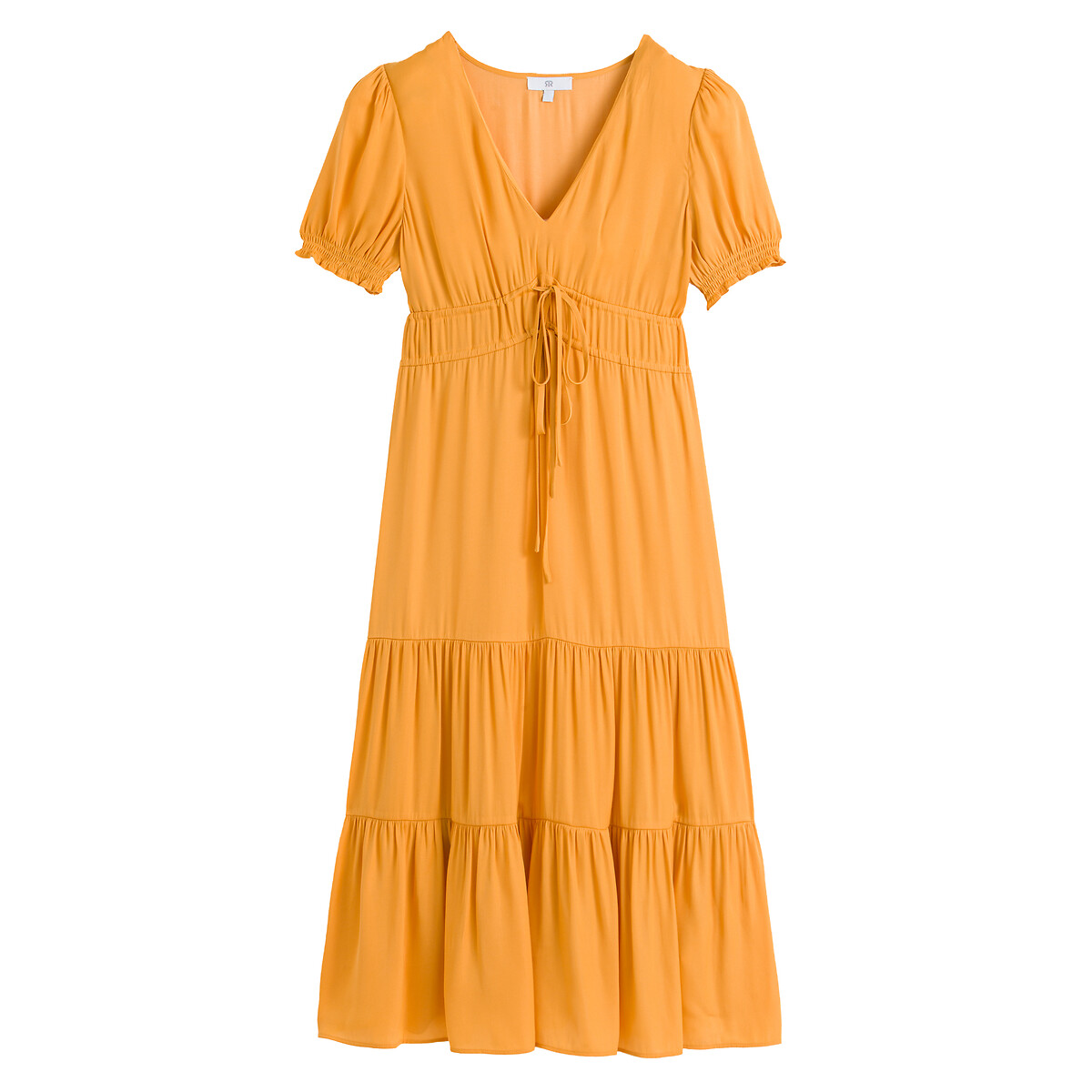 Платье-миди LA REDOUTE COLLECTIONS С v-образным вырезом короткие рукава 44 желтый, размер 44 - фото 5