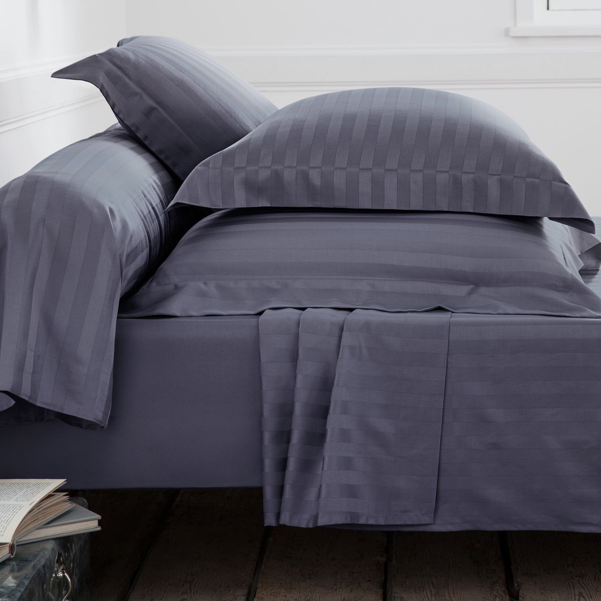Taie, satin de coton, tissage rayé