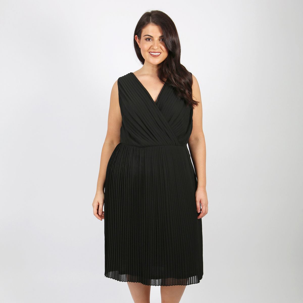 Robe évasée, patineuse uni mi-longue, sans manches