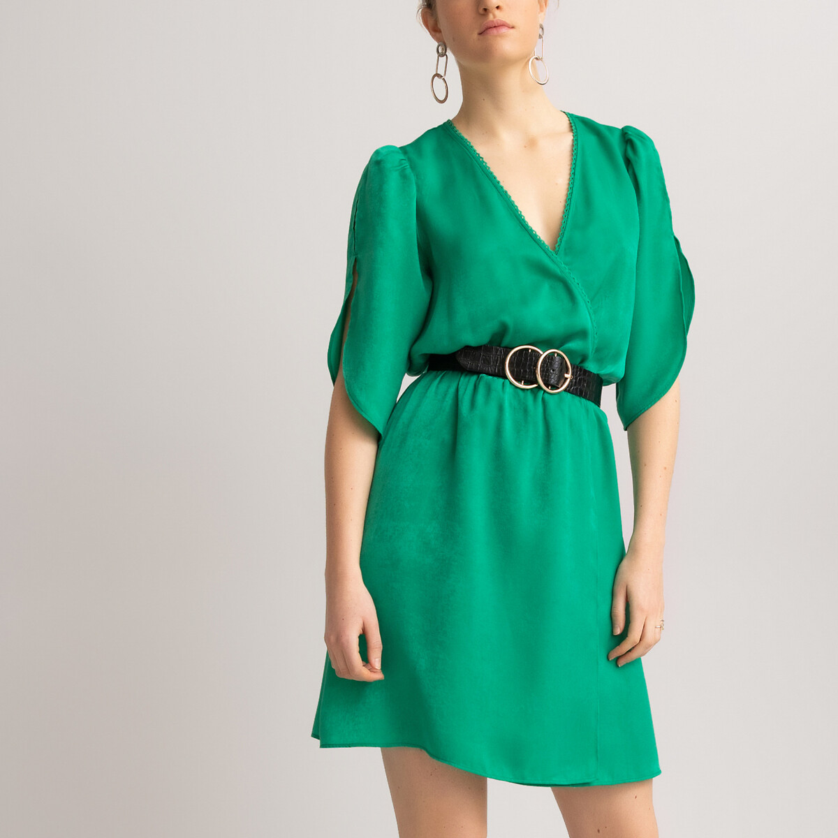 Платье LaRedoute Короткое с запахом короткие рукава 46 (FR) - 52 (RUS) зеленый, размер 46 (FR) - 52 (RUS) Короткое с запахом короткие рукава 46 (FR) - 52 (RUS) зеленый - фото 3