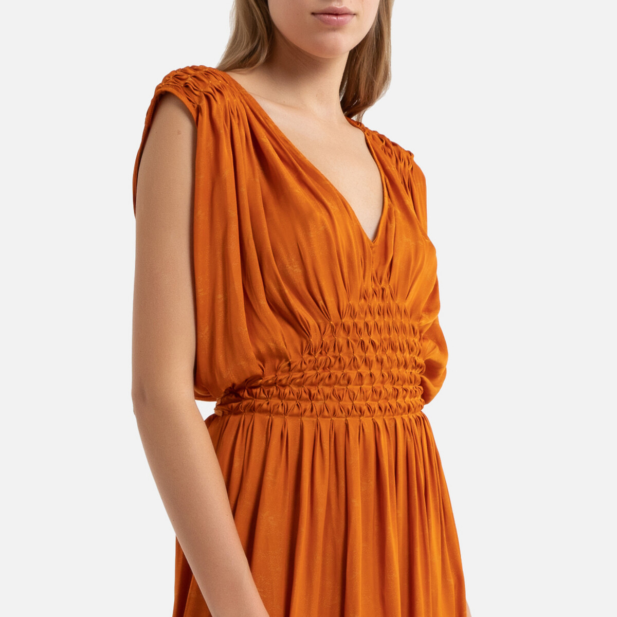Платье La Redoute Струящееся со сборками без рукавов AVA S оранжевый, размер S - фото 2