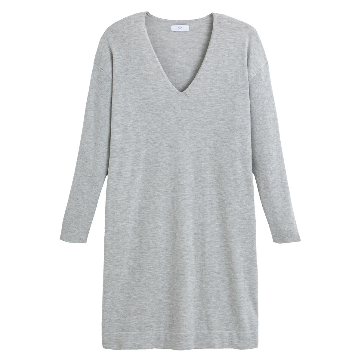 Платье-пуловер La Redoute Короткое V-образный вырез и длинные рукава из трикотажа S серый, размер S - фото 5