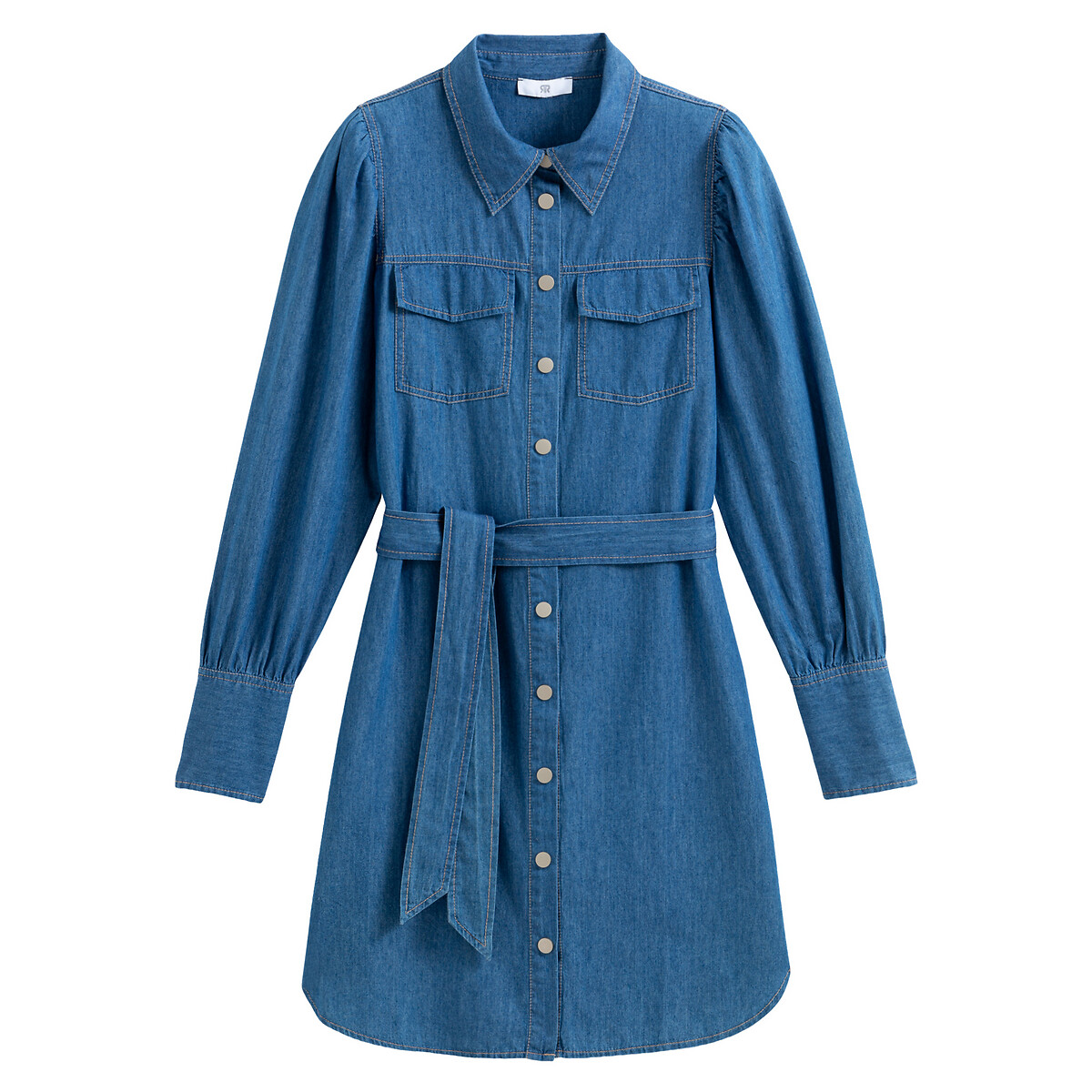 Платье-рубашка La Redoute Короткое с длинными рукавами из денима 44 (FR) - 50 (RUS) синий, размер 44 (FR) - 50 (RUS) Короткое с длинными рукавами из денима 44 (FR) - 50 (RUS) синий - фото 5