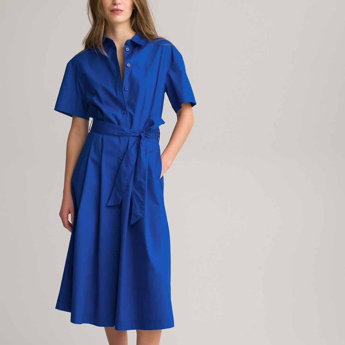Платье-рубашка Длинное с ремешком 40 синий LaRedoute, размер 40 - фото 2
